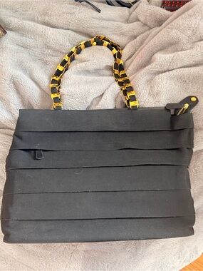 Salvatore Ferragamo Black Satin Chain-Handle Tote Bag with Gold Accent LArge
